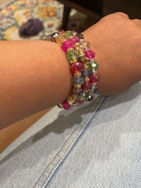 Multicolor Faceted Glass Bead Stretch Bracelet - Women Jewelry